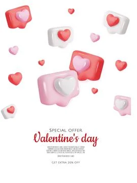 3d vector icon message dialog button with heart. Realistic Elements for design Stock Illustration