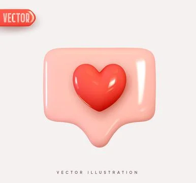 3d vector icon message dialog button with red heart. Realistic Elements for.. Stock Illustration