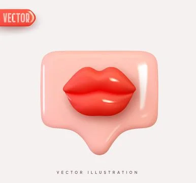 3d vector icon message dialog button with red lips. Realistic Elements for ro Stockillustratie