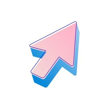 3d vector icon, mouse pointer, up arrow, pink blue with outline Illustrazione stock
