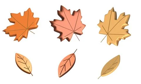 3d vector icon set. Autumn leaves, bokeh and volume Illustrazione stock