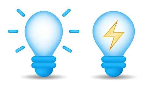 3d vector icon set with glowing idea bulb and energy bulb with lightning bolt Stockillustratie
