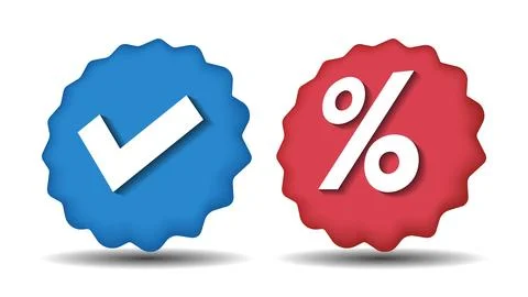 3d vector icon set with verification check mark and discount percentage Illustrazione stock