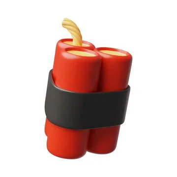 3D vector illustration of dynamite bundle with fuse, old explosive weapon. Illustrazione stock