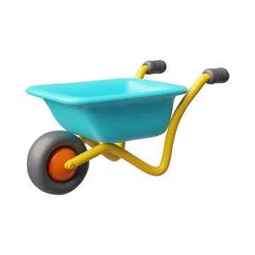 3d vector illustration of empty, garden wheelbarrow blue with one wheel. Stock Illustration