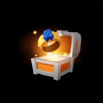 3D vector illustration of a gold ring floating above an open chest. Elements of Stock Illustration