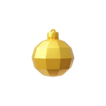 3d vector illustration of a golden polygonal Christmas tree ball on a white Stock Illustration