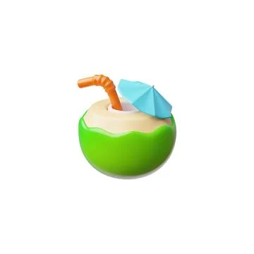 3d vector illustration of green coconut summer cocktail with straw and umbrella. Stock Illustration