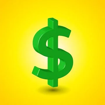 3D Vector illustration of green dollar sign isolated in yellow color backgr.. Illustrazione stock