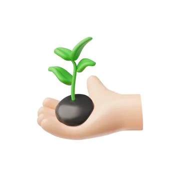 3d vector illustration with a green seedling in hand, symbolizing protection on イラスト素材