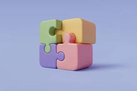 3D Vector Illustration of Jigsaw puzzle cube. Stock Illustration
