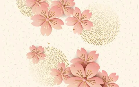 3d vector illustration, large pink round abstract flowers on a beige backgrou Stock Illustration