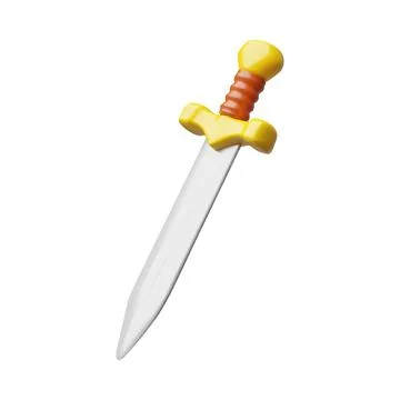 3D vector illustration of medieval sword with yellow handle. Illustration