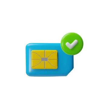 3D vector illustration of mobile phone SIM card with round green check mark icon Stock Illustration