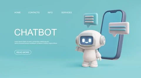 3D vector illustration of an online support chatbot featuring a phone, messages Stock Illustration