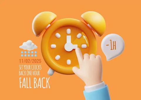 3D vector illustration of a poster with a hand moving the alarm clock hands back Stock Illustration