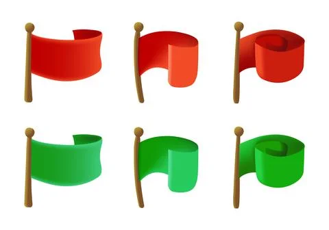 3d vector illustration of red and green flags. For game and application Stock Illustration