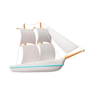 3D vector illustration of a ship with white sails and mast. 库存插图
