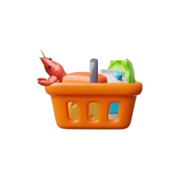 3d vector illustration of shopping cart with food products: cheese, milk Illustration
