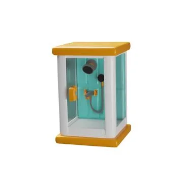 3d vector illustration of shower cabin with glass rectangular structure and door Ilustración de archivo