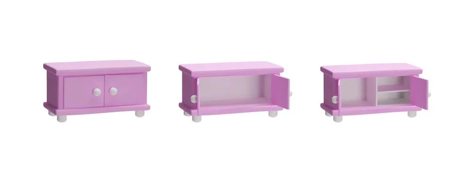 3d Vector illustration of three elegant pink wooden dressers highlighted on a Stock Illustration