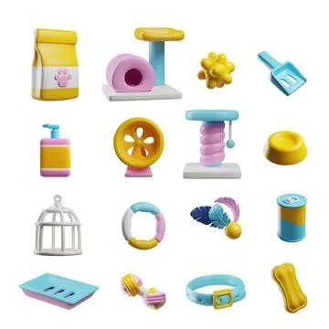 3D vector illustrations a pet grooming kit from a pet store on a white Illustrazione stock