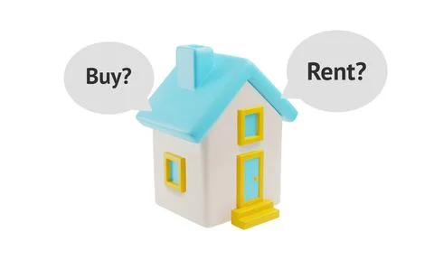 3D vector image of a house complemented by speech bubbles on an isolated Illustrazione stock