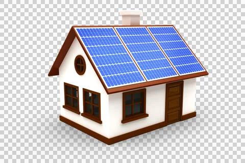 3d vector image of house with solar panels Stock Photos