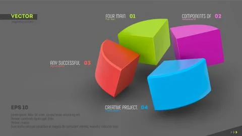 3d vector infographic banner with four color sectors and place for your text. イラスト素材