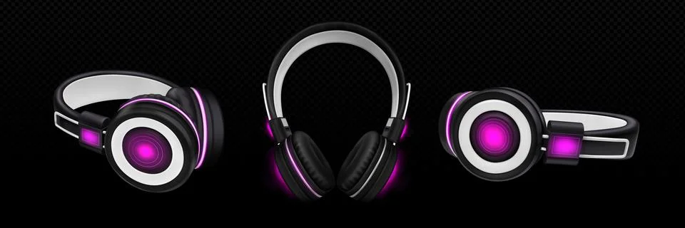3d vector isolated dj headset with neon light Illustrazione stock