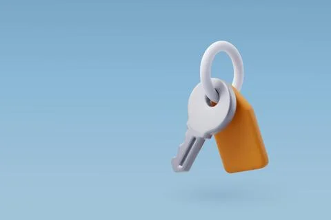 3d Vector Key with keychain, Security, Hotel room service banner. Stock Illustration
