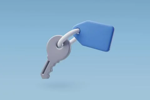 3d Vector Key with keychain, Security, Hotel room service banner. Stock Illustration