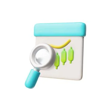 3d vector line graph with magnifying glass. Search and analysis. Stock Illustration
