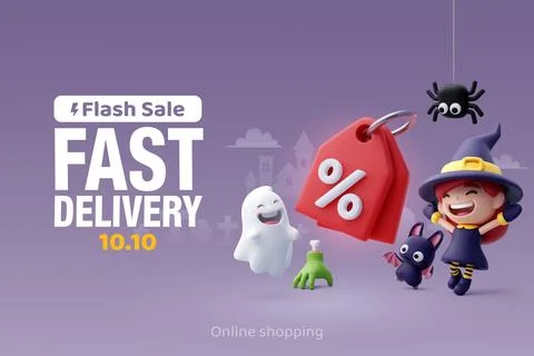 3d Vector of little adorable witch surprise with price tag offer. Stock Illustration