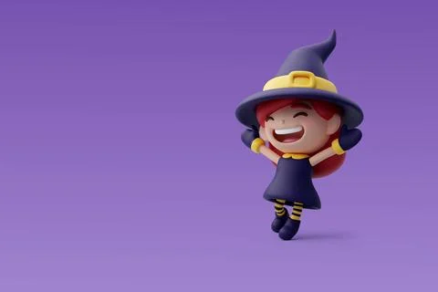 3d Vector Little flying witch, Happy Halloween, Halloween holiday concept. Stock Illustration