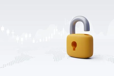 3d Vector Lock and Key, Open the lock with the key. Data Protection. Stock Illustration