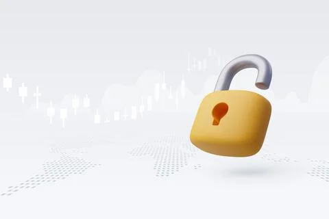 3d Vector Lock and Key, Open the lock with the key. Data Protection. Stock Illustration