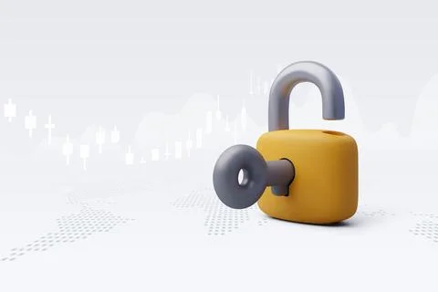 3d Vector Lock and Key, Open the lock with the key. Data Protection. Stock Illustration