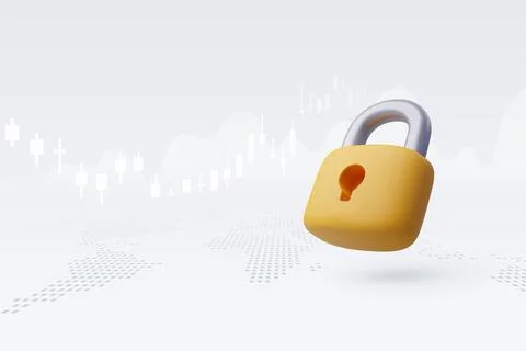 3d Vector Lock and Key, Open the lock with the key. Data Protection. Stock Illustration