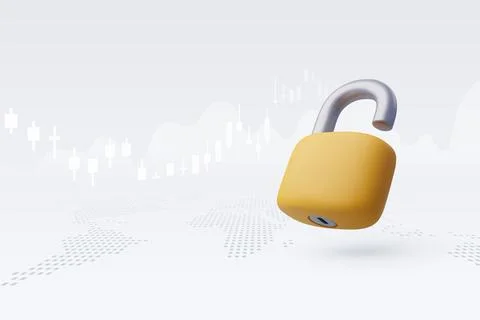 3d Vector Lock and Key, Open the lock with the key. Data Protection. Stock Illustration