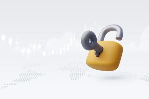 3d Vector Lock and Key, Open the lock with the key. Data Protection. Stock Illustration