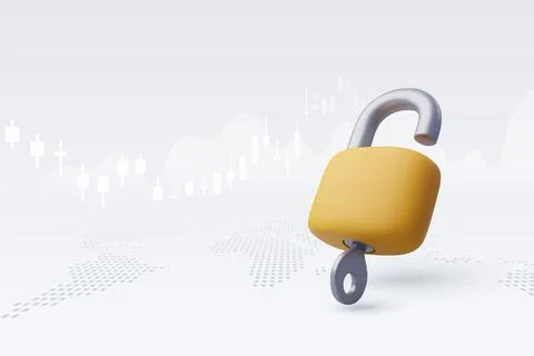 3d Vector Lock and Key, Open the lock with the key. Data Protection. Stock Illustration
