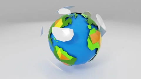 3D Vector Low Poly Planet Earth loop Stock Footage 234880051