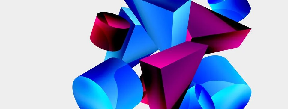 3d vector minimalist geometric abstract background. Triangle, cylinder, pyramid Illustrazione stock