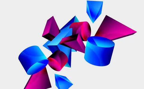 3d vector minimalist geometric abstract background. Triangle, cylinder, pyramid Illustrazione stock