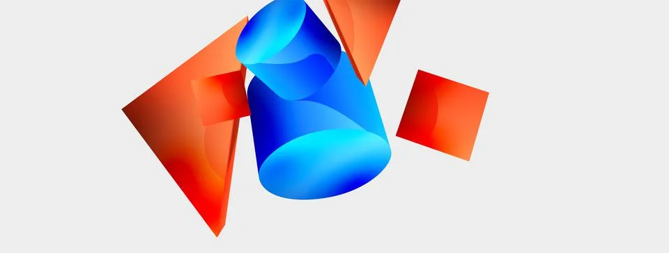 3d vector minimalist geometric abstract background. Triangle, cylinder, pyramid Illustrazione stock