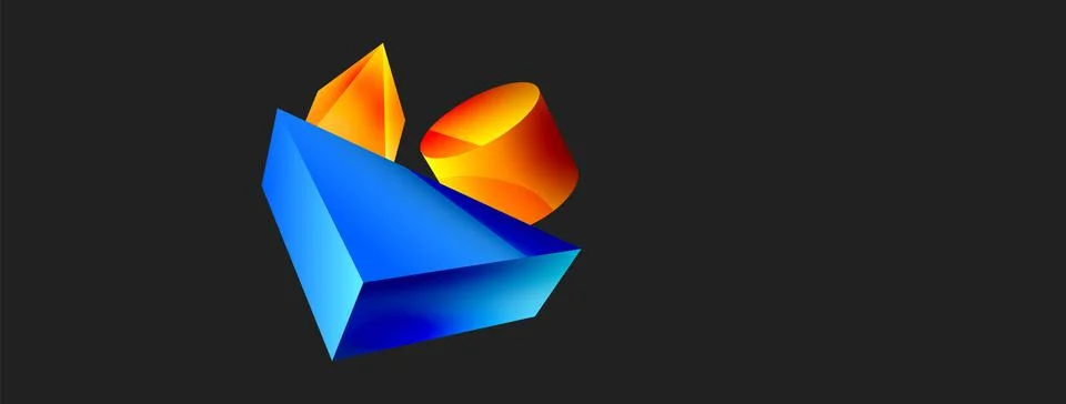 3d vector minimalist geometric abstract background. Triangle, cylinder, pyramid Stock Illustration