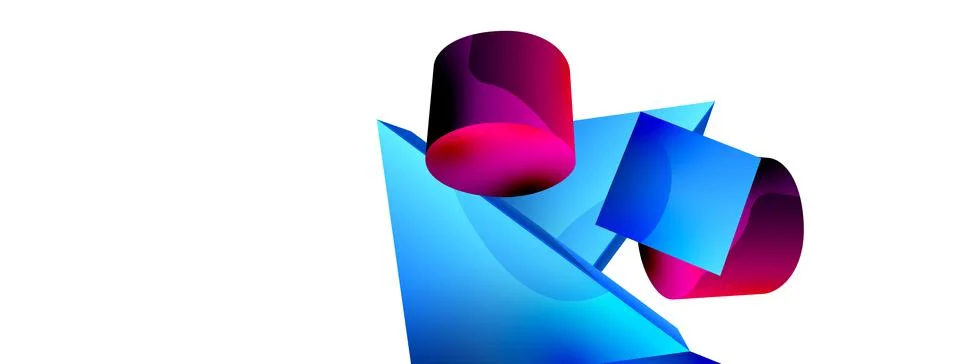3d vector minimalist geometric abstract background. Triangle, cylinder, pyramid 스톡 일러스트