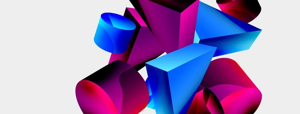 3d vector minimalist geometric abstract background. Triangle, cylinder, pyramid Illustrazione stock