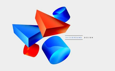 3d vector minimalist geometric abstract background. Triangle, cylinder, pyramid Stock Illustration